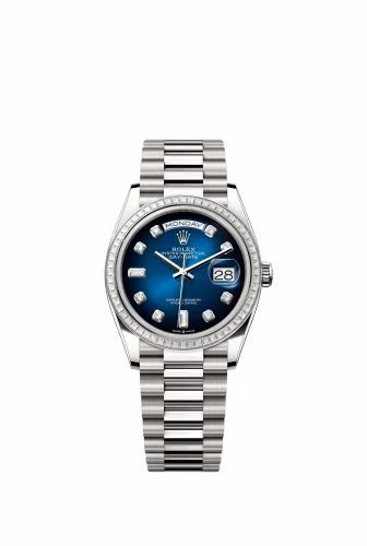 Rolex Day-Date 36 White Gold - Baguette / Blue Ombré - Diamond / President 128399TBR-0007 (m128399tbr-0007)